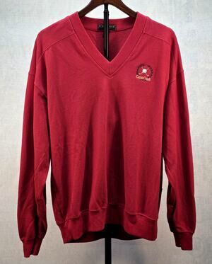 VTG Cross Creek Men's L V-Neck Golf‎ Sweater Red Cotton Knit USA Made